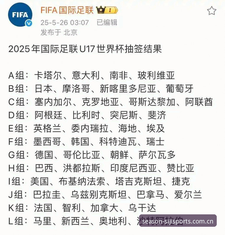 U17世界杯分组揭晓后的观赛实用指南——用四季体育追踪少年国足征程